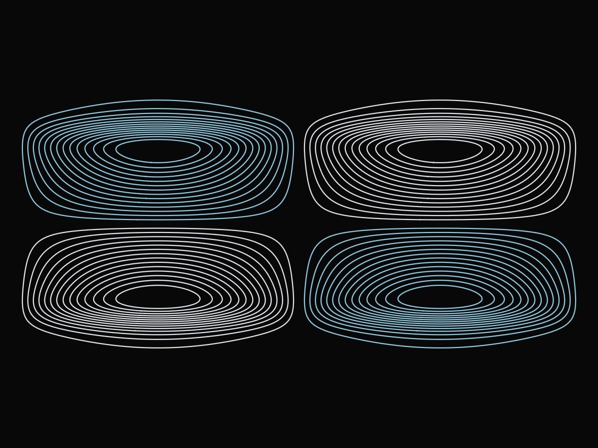 Wire pattern of a Halbach-system X-gradient coil unrolled from its cylinder: four nested-loop lobes, alternating current direction